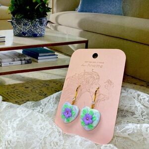 “MARY” Floral Heart Earrings with Purple and Green Accents